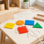 Prevliekanie geometrické tvary Educo – Montessori aktivita / Oblékání geometrické tvary Educo – Montessori aktivita