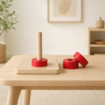 Kruhy na zvislom kolíku – prvé Montessori navliekanie / Kruhy na svislém kolíku – první Montessori navlékání